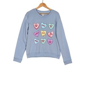 NWT Better Together Women's Blue Conversation Hearts Sweatshirt Large